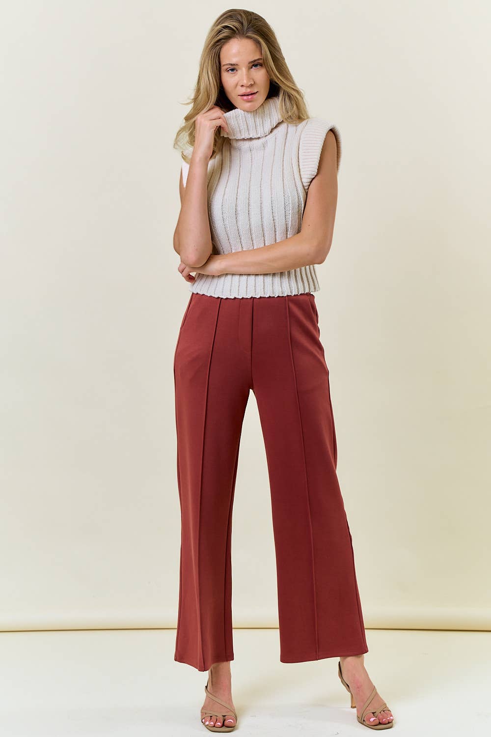 Sleeveless Turtleneck Knit Top