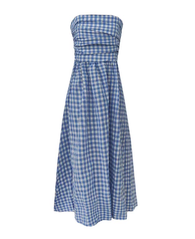 Minimalist Gingham Strapless flare Dress