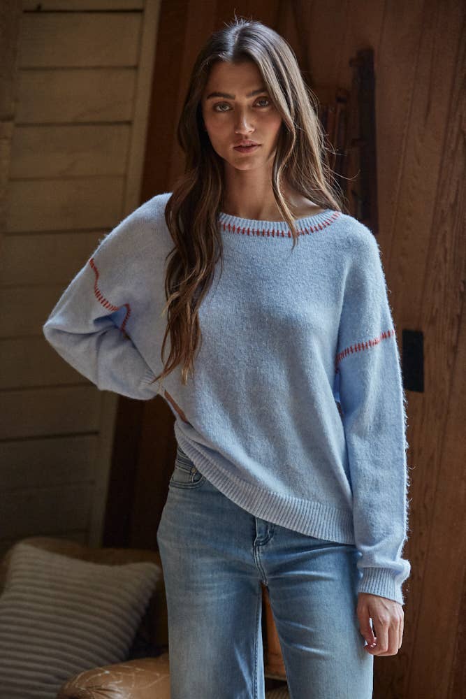 Knit Sweater With Contrast Stitches Detail