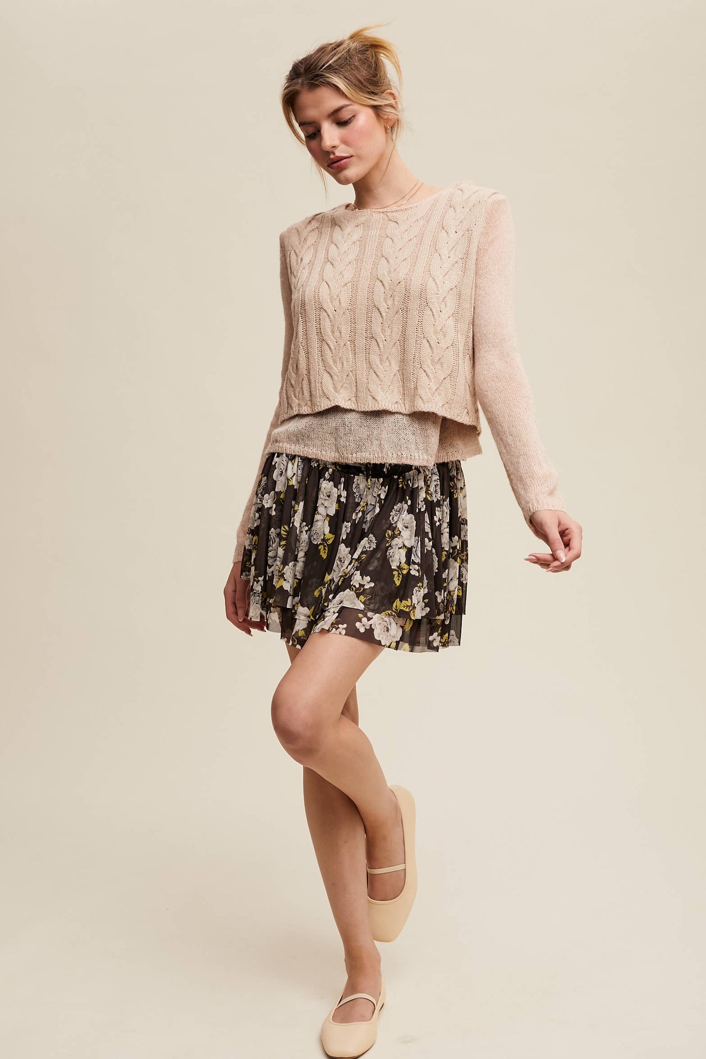 Smocked Mini Skirt with Built-in Shorts Lining