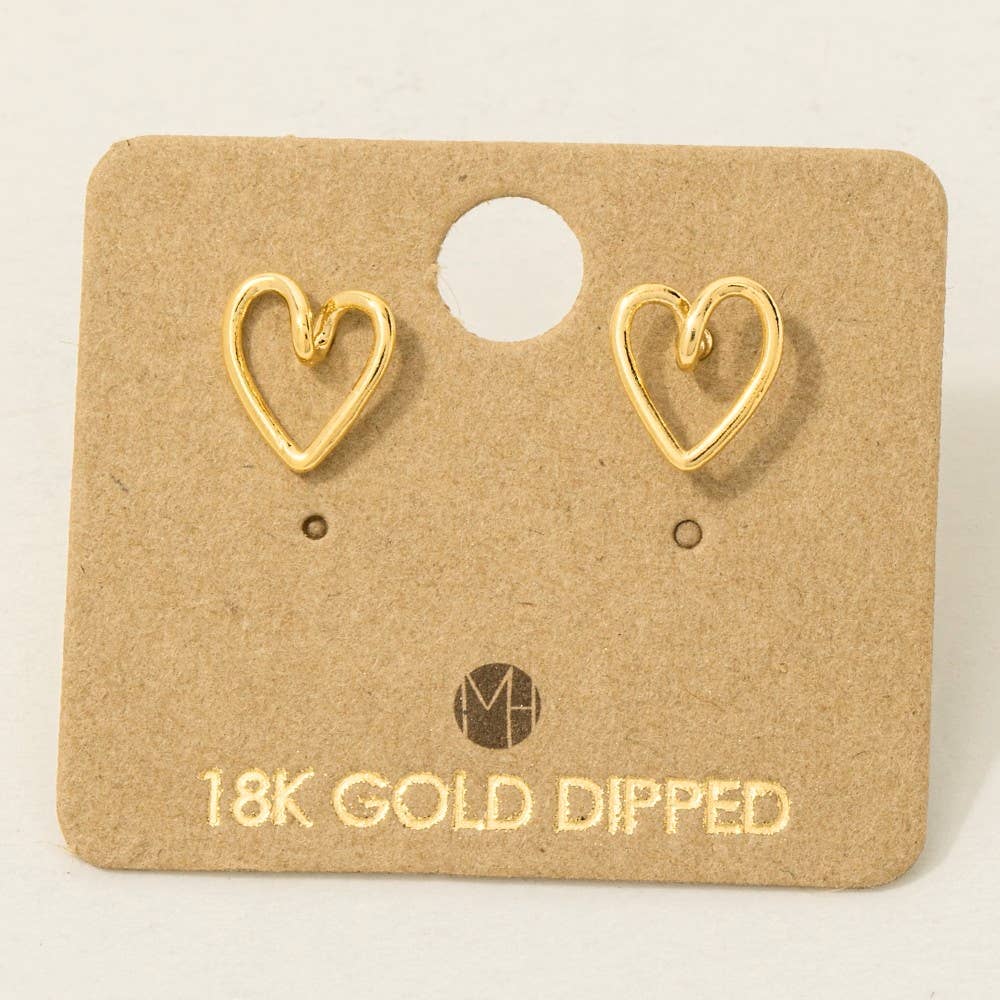 Gold Dipped Wire Heart Stud Earrings
