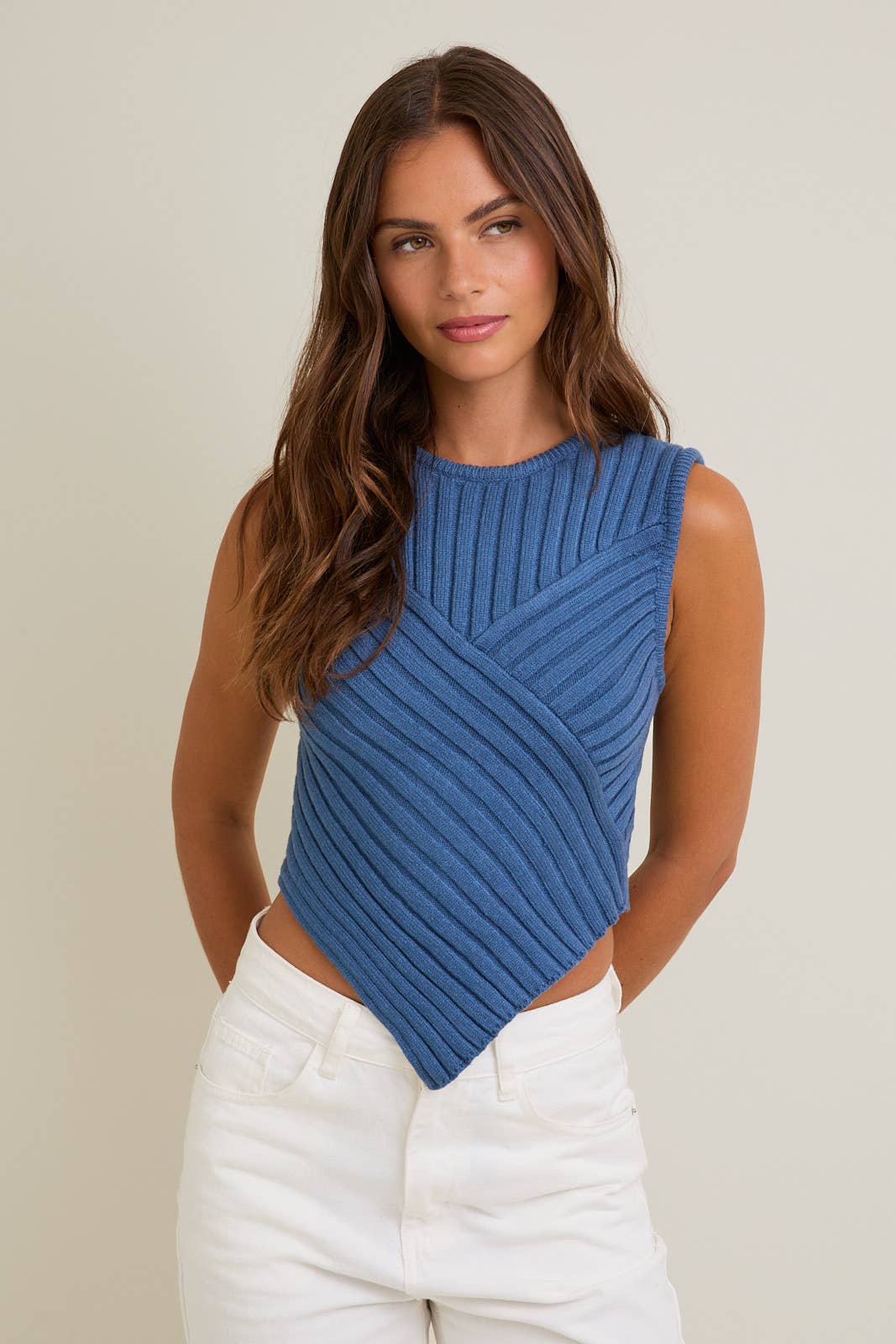 Scarf Hem Sleeveless Sweater Top