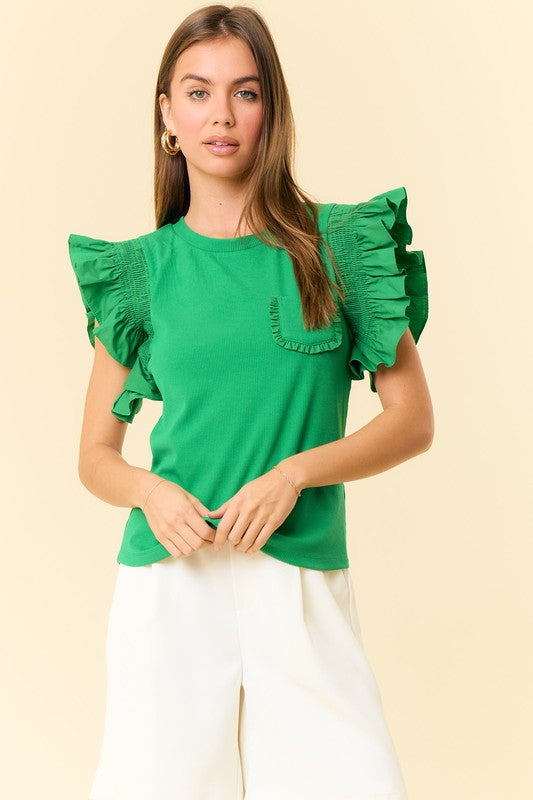 Crewneck Popline Ruffle top