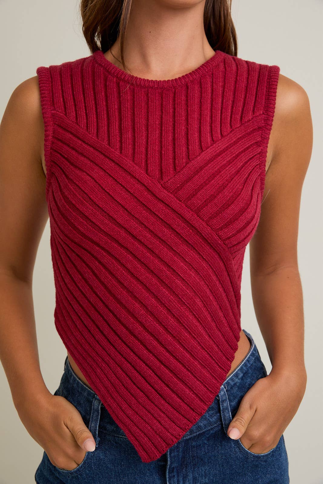Scarf Hem Sleeveless Sweater Top