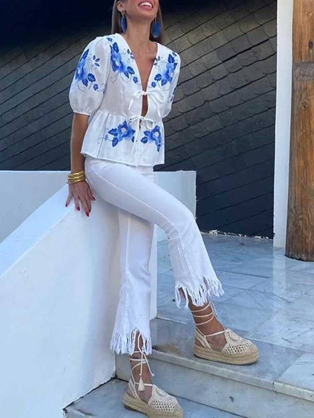 Floral Front Tie Blouse