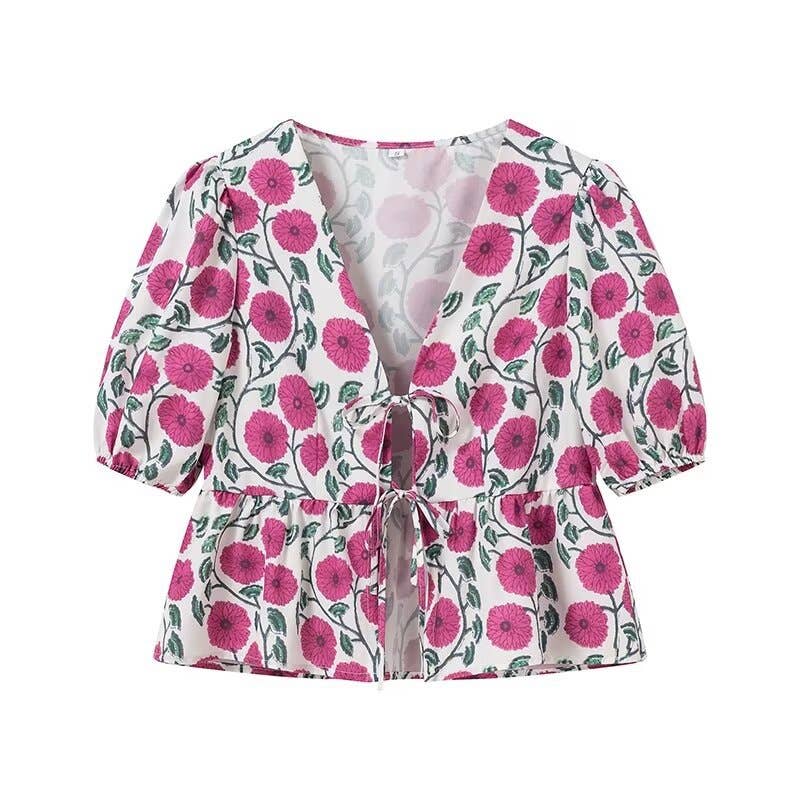 Floral Front Tie Blouse