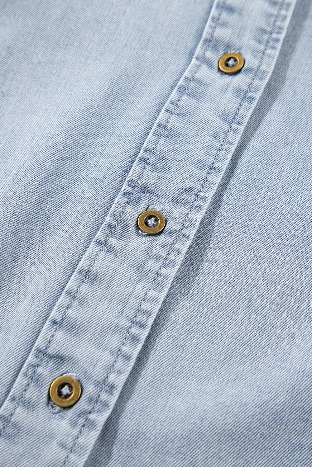 Ruffle Short Puff Sleeve Chambray Denim Shirt