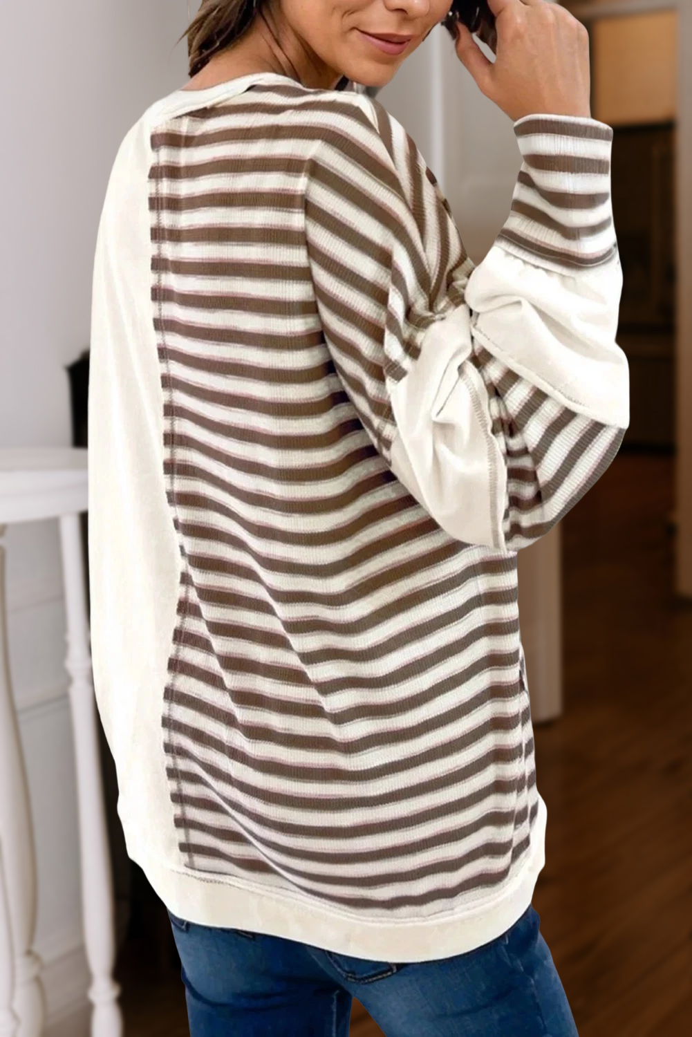Stripe Stitched Colorblock Patch Oversize Top