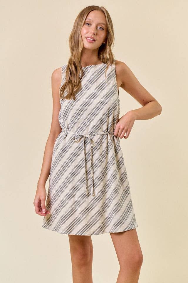 Striped Mini Dress with Belt