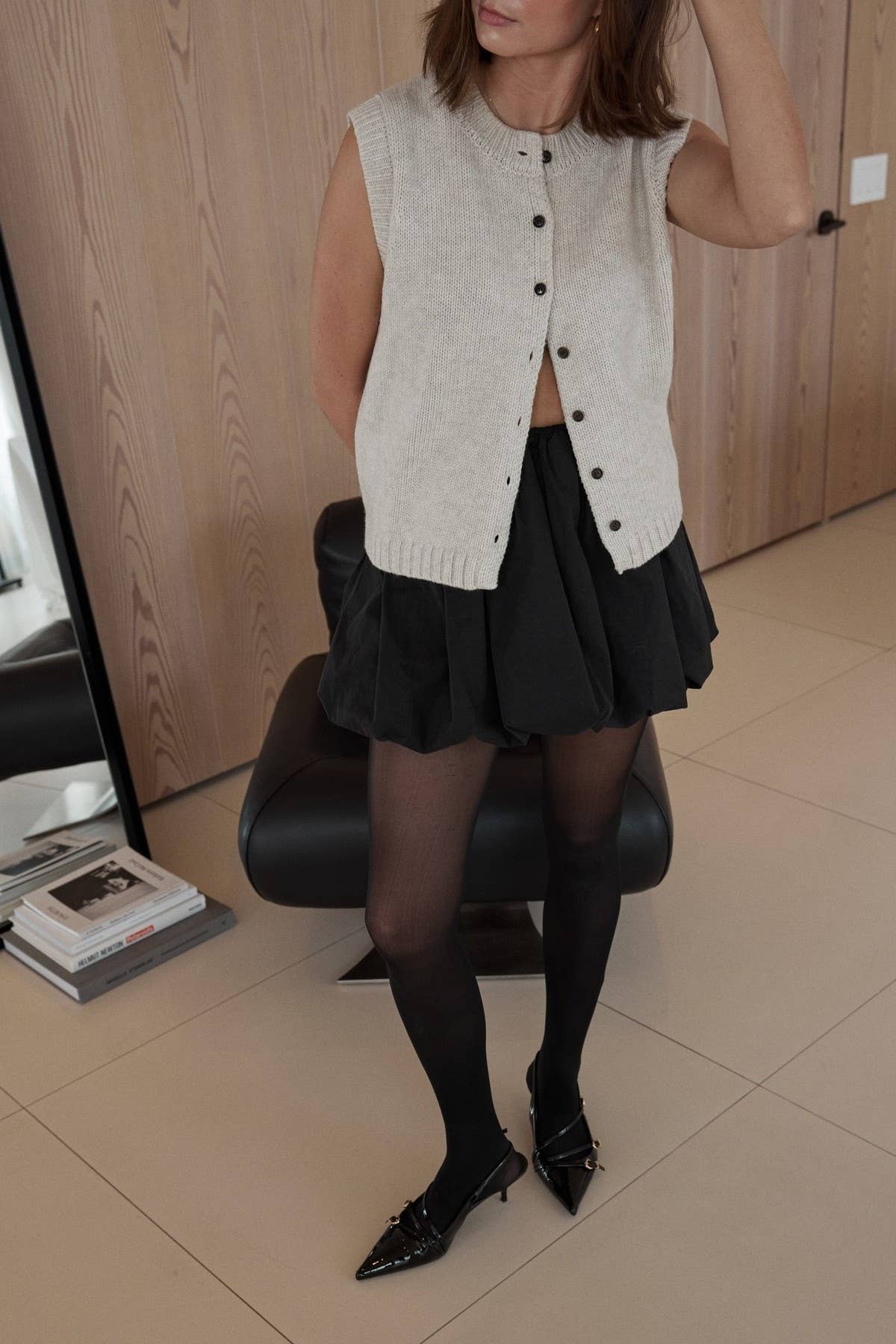 Round Neckline Button Down Sweater Vest