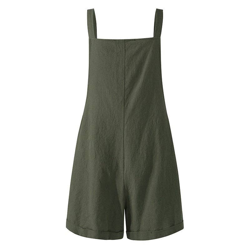 Fashion Solid Color Button Jumpsuit