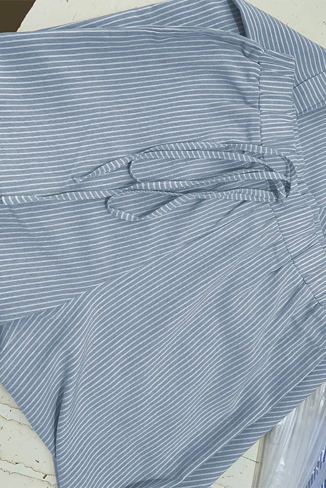 Blue High Waist Stripes Cropped Pants