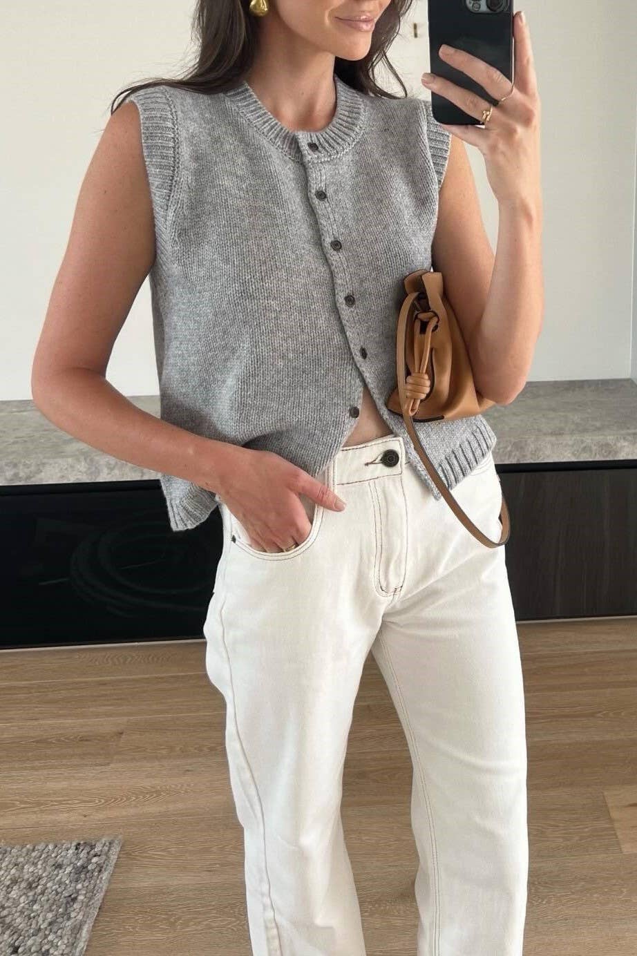 Round Neckline Button Down Sweater Vest