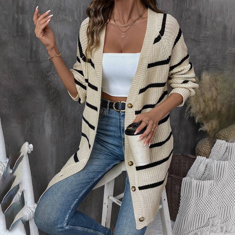 Striped Loose Cardigan Sweater