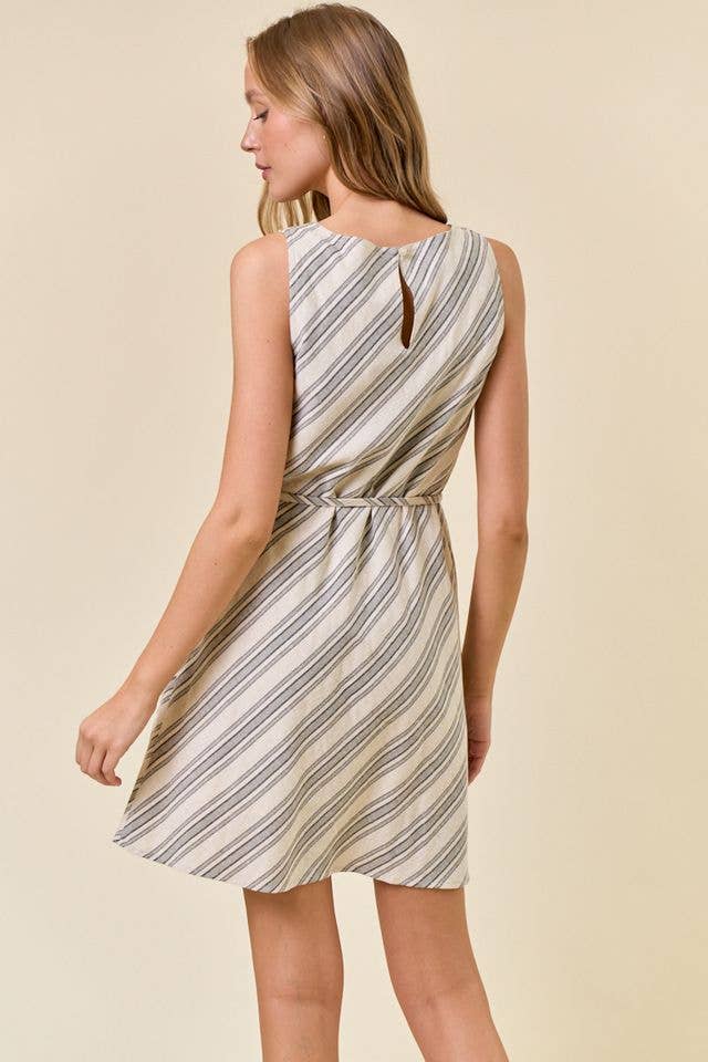 Striped Mini Dress with Belt