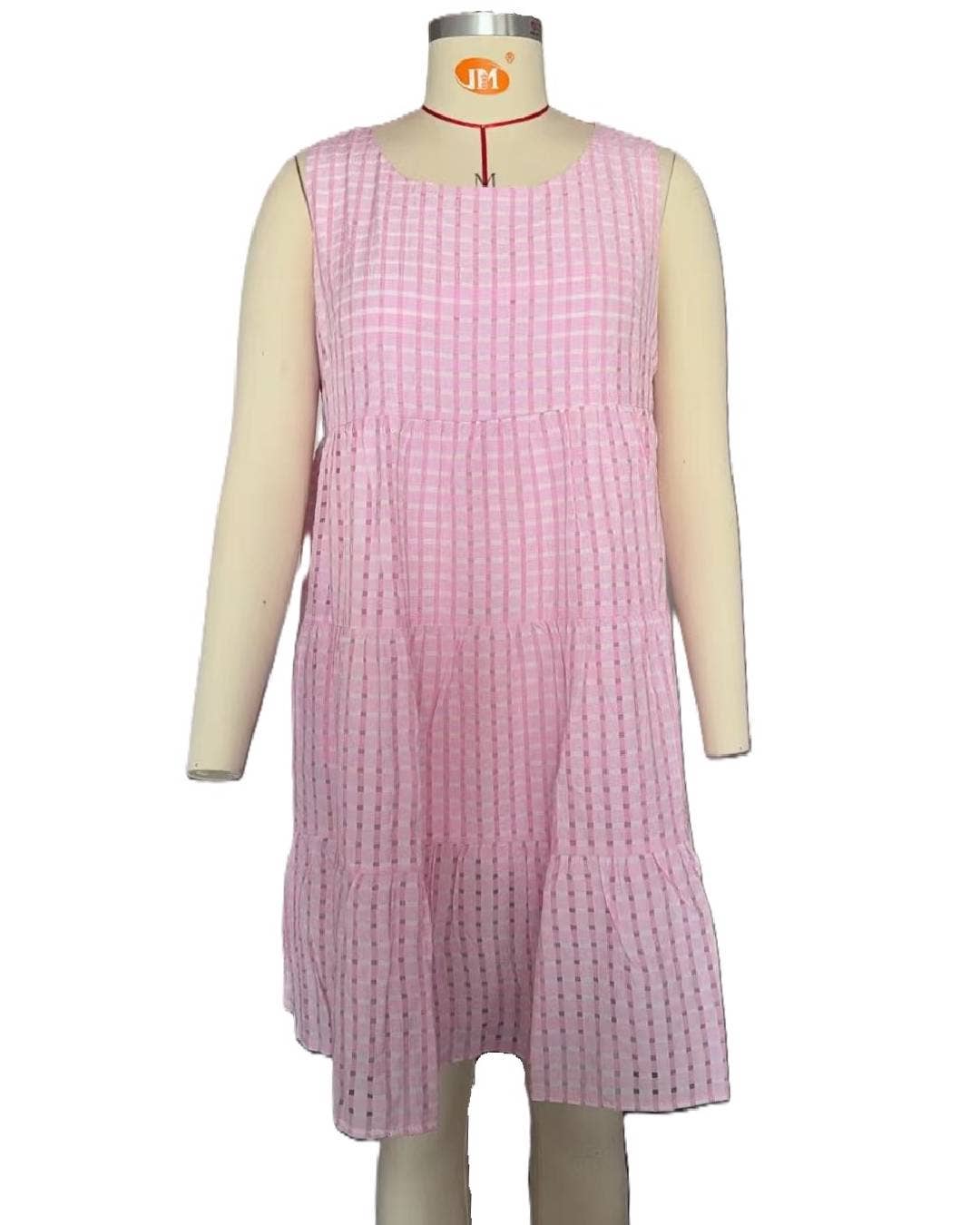 Flowy Relaxed Sleeveless Eyelet Checks Dress