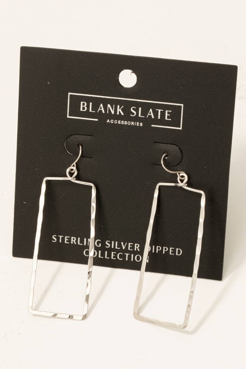 Gold Dipped Hammered Rectangle Cutout Drop Earrings