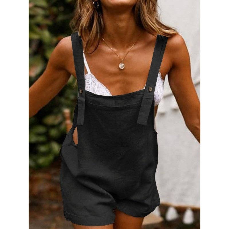 Fashion Solid Color Button Jumpsuit