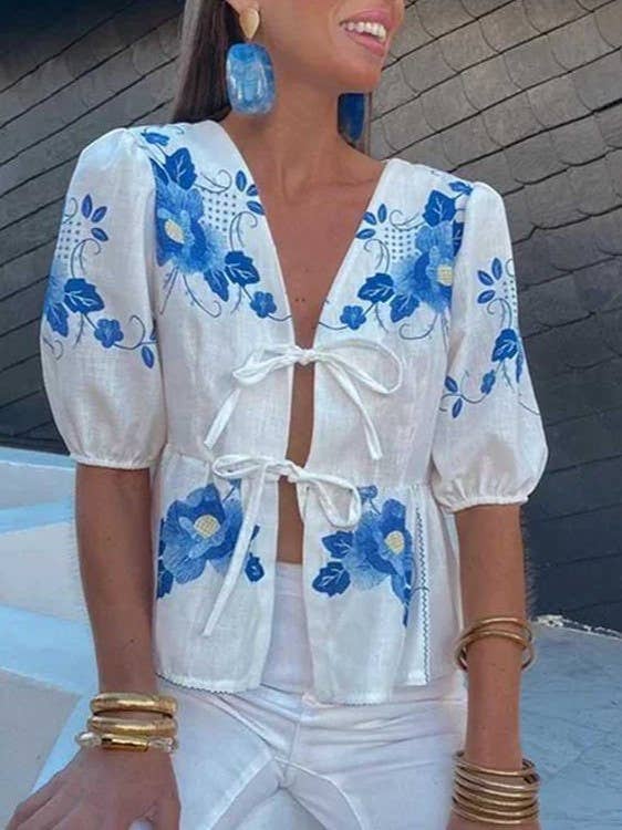Floral Front Tie Blouse