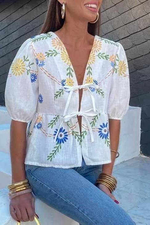 Floral Front Tie Blouse