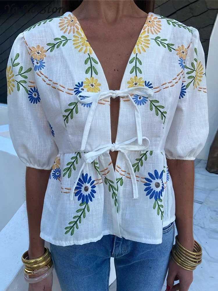 Floral Front Tie Blouse