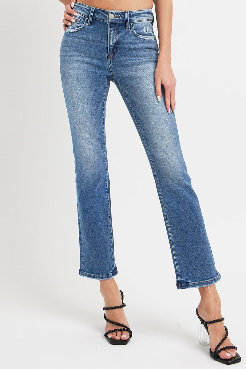 Risen Mid Rise Ankle Straight Jeans