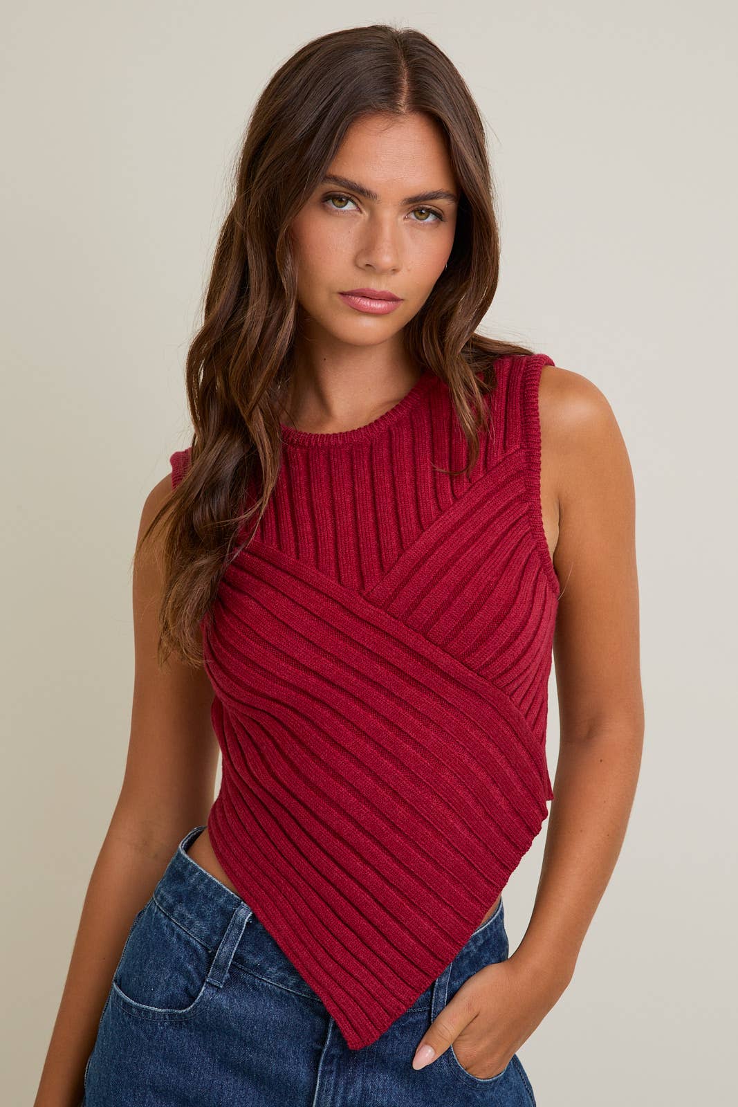 Scarf Hem Sleeveless Sweater Top