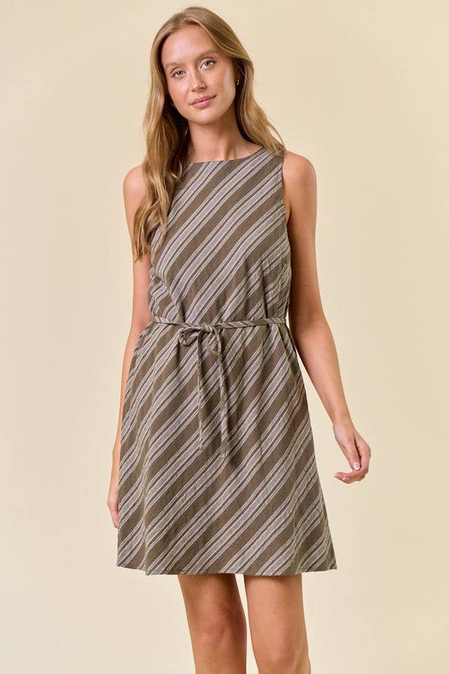 Striped Mini Dress with Belt