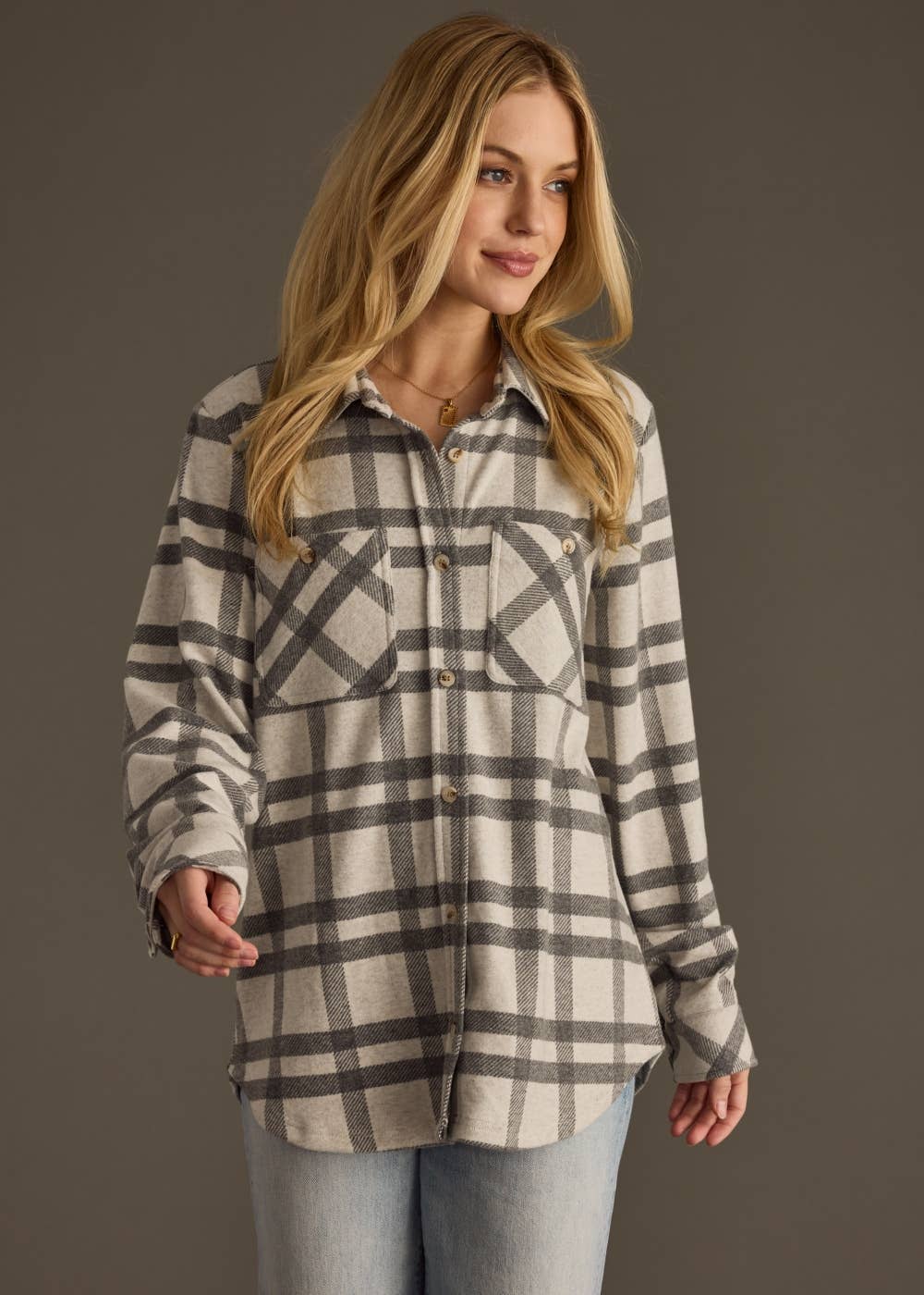 Light Gray & Charcoal Plaid Button Up