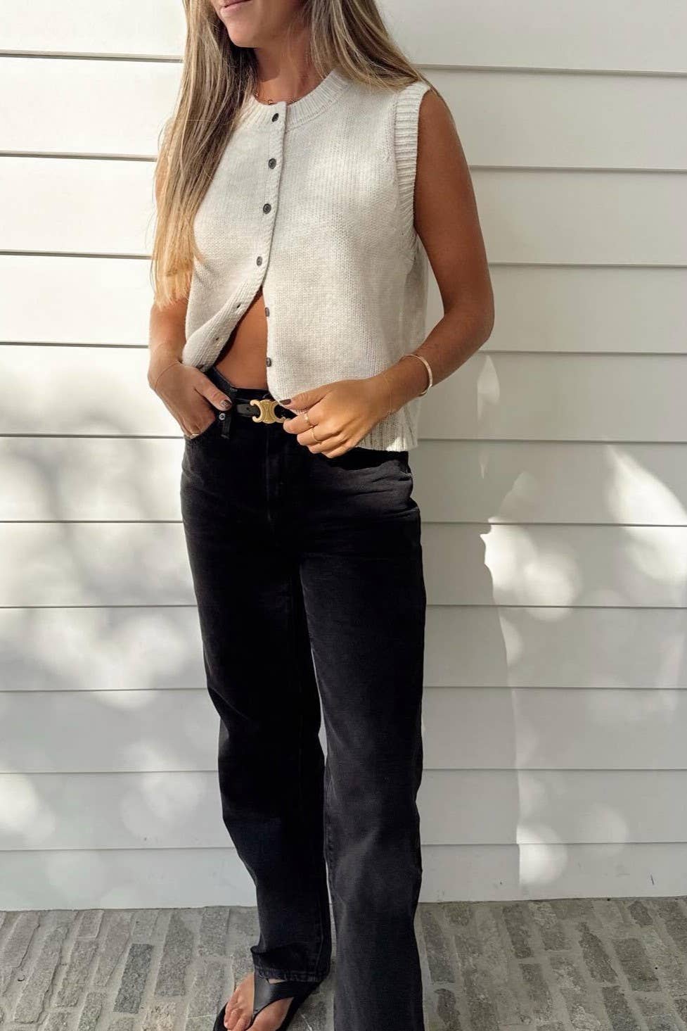 Round Neckline Button Down Sweater Vest