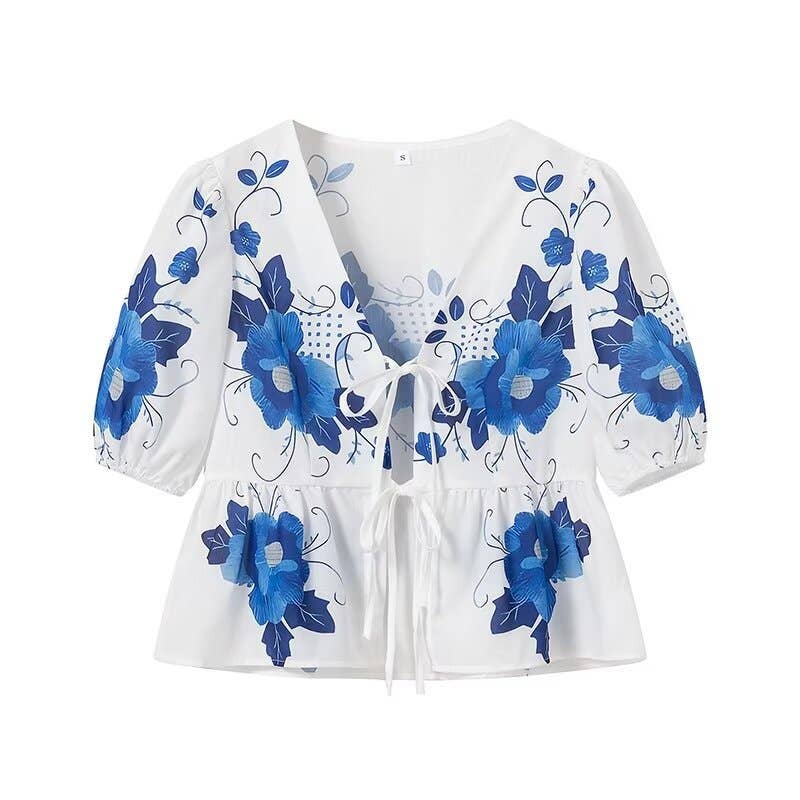 Floral Front Tie Blouse