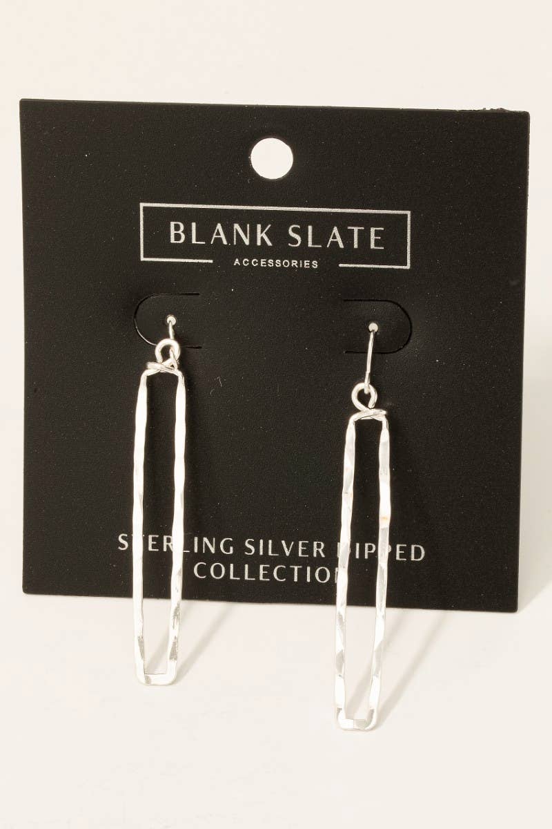 Gold Dipped Hammered Narrow Rectangle Dangle Earrings