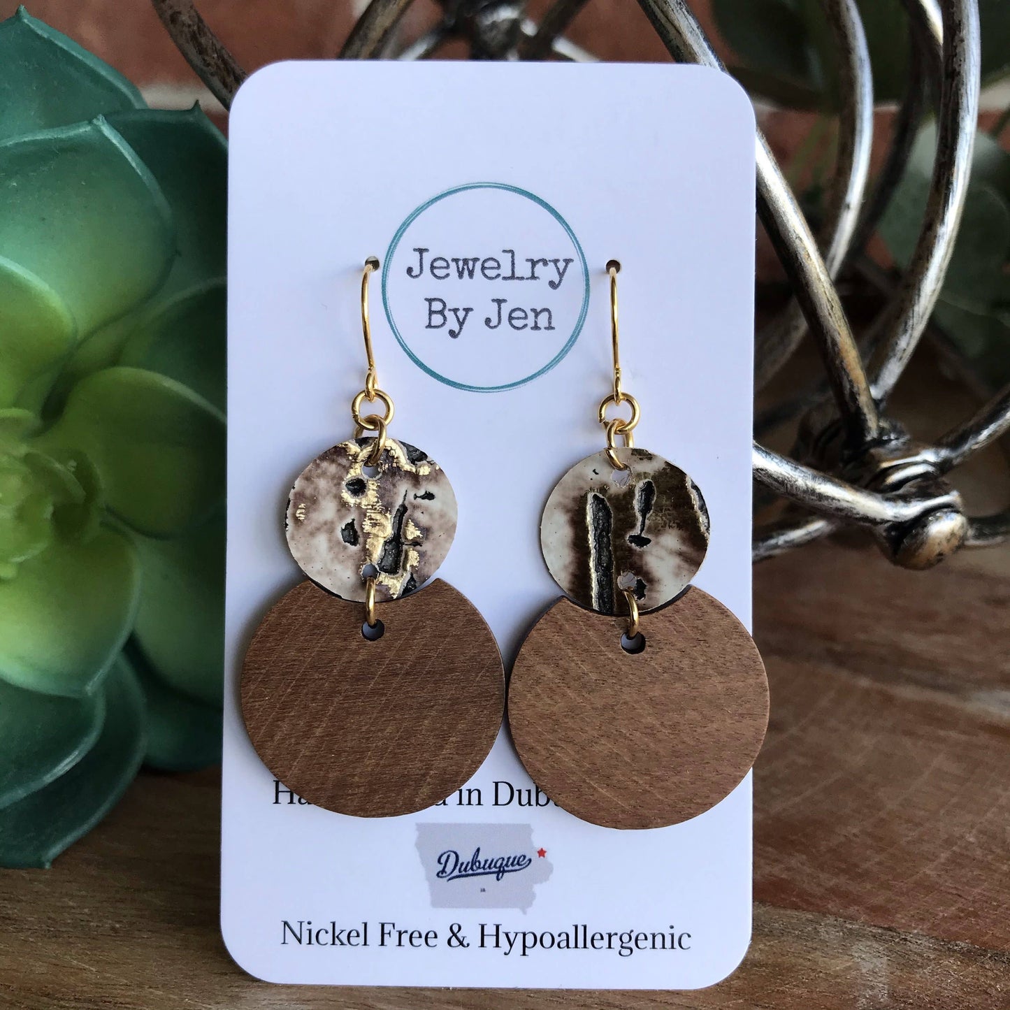 Round Wood & Cream Wildwood Earrings