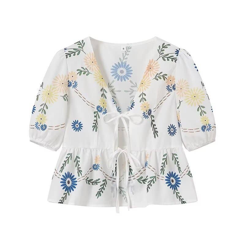 Floral Front Tie Blouse