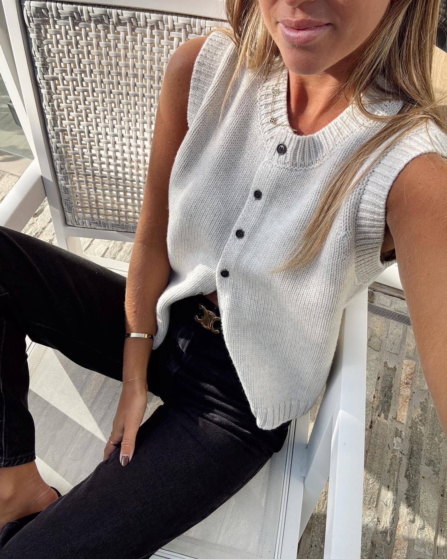 Round Neckline Button Down Sweater Vest