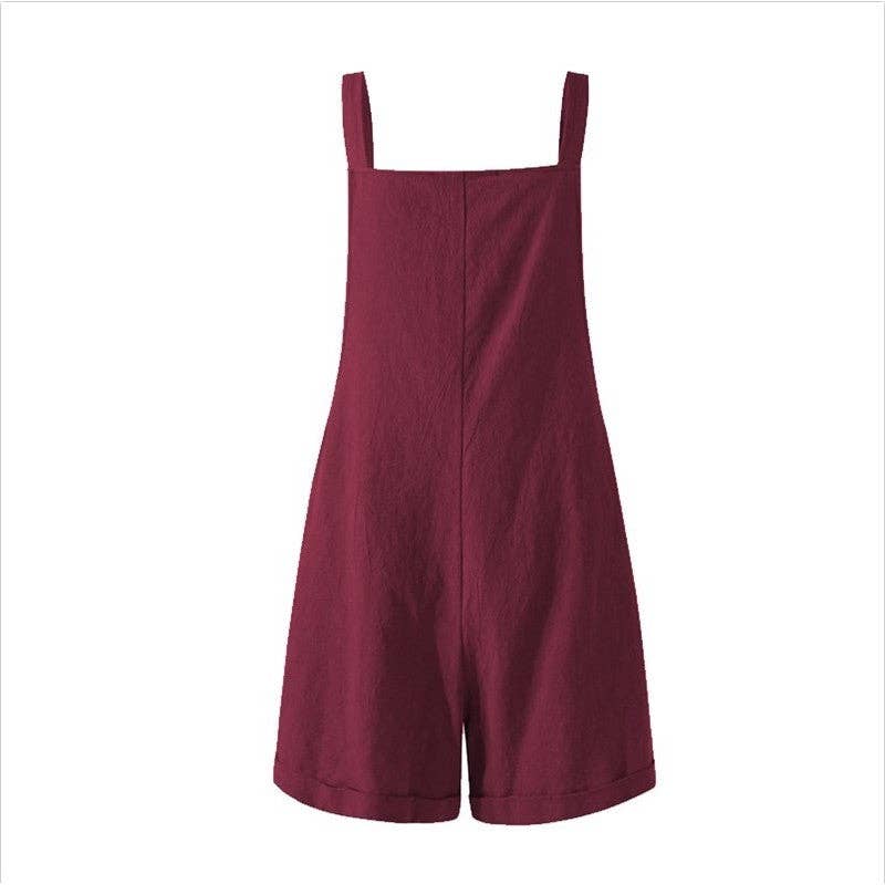 Fashion Solid Color Button Jumpsuit