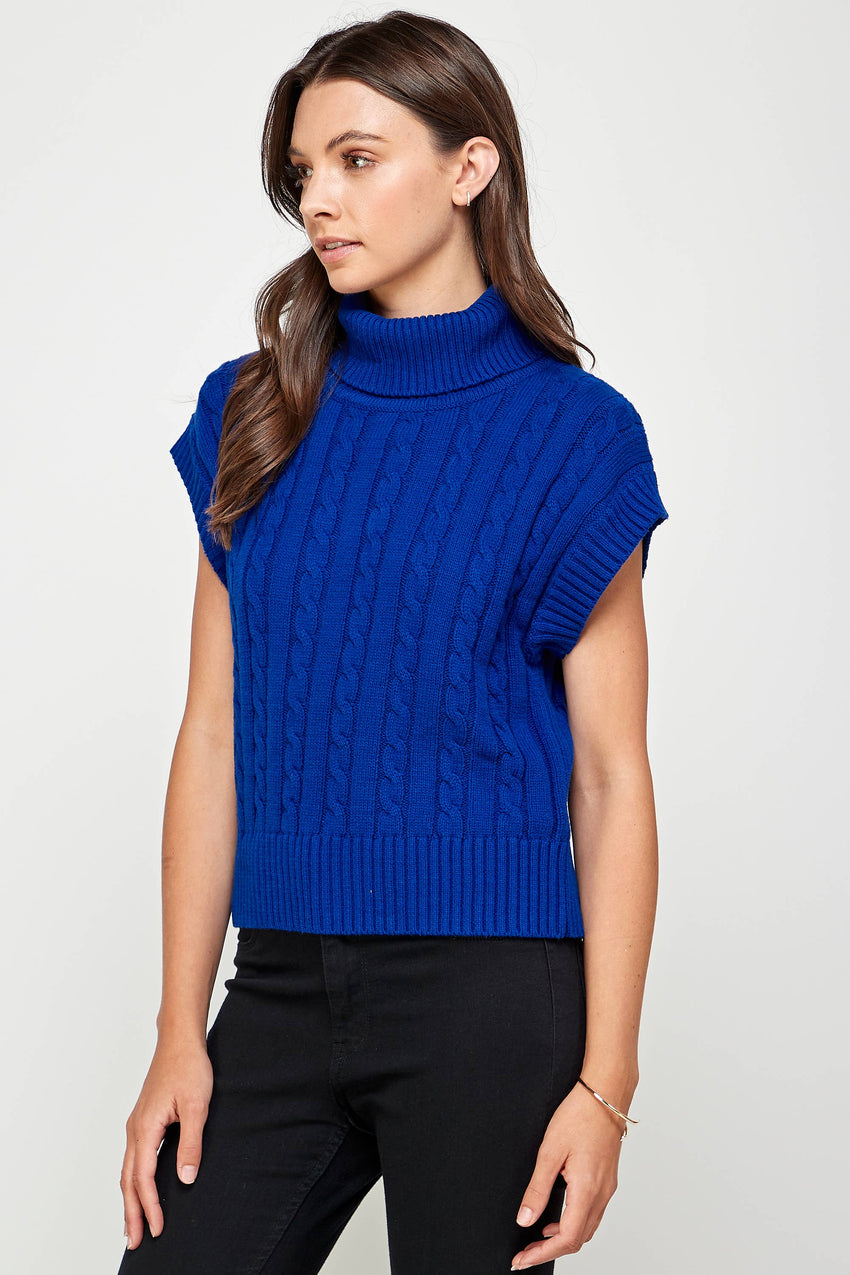 Roll Neck Sweater Vest - Cobalt