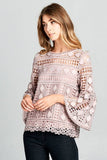 Lace Bell Sleeve Woven Top