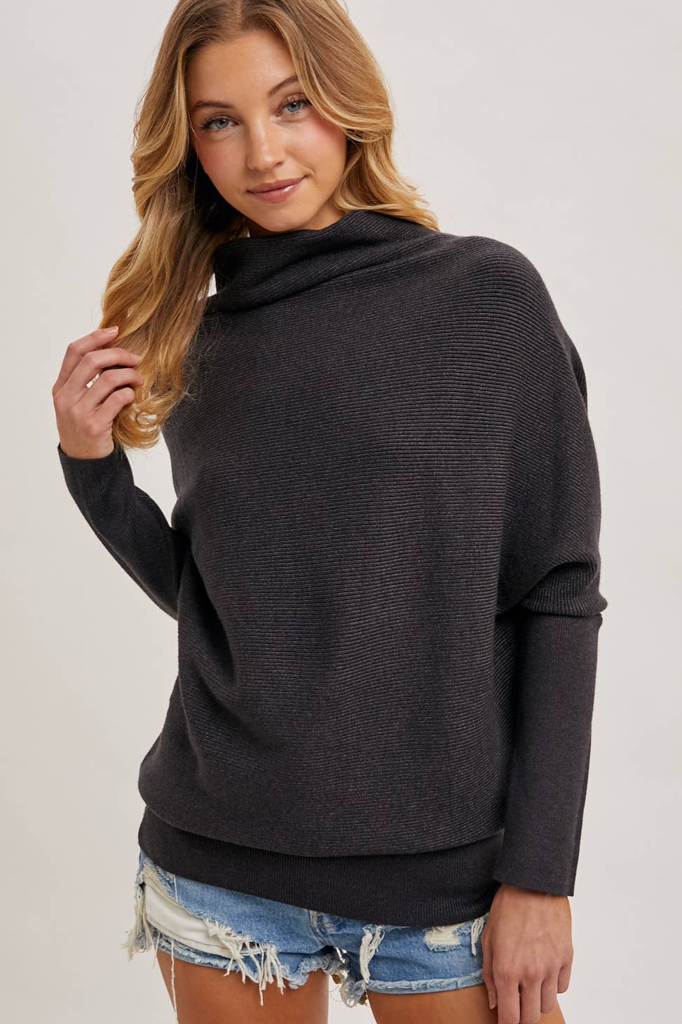 Slouch Neck Dolman Sleeved Pullover