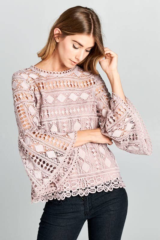 Lace Bell Sleeve Woven Top