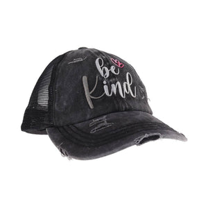Embroidered Be Kind Patch C.C High Pony Criss Cross Ball Cap: Black