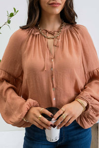 Long Sleeve Peasant Woven Top