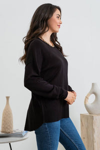 Solid Back Button Pullover