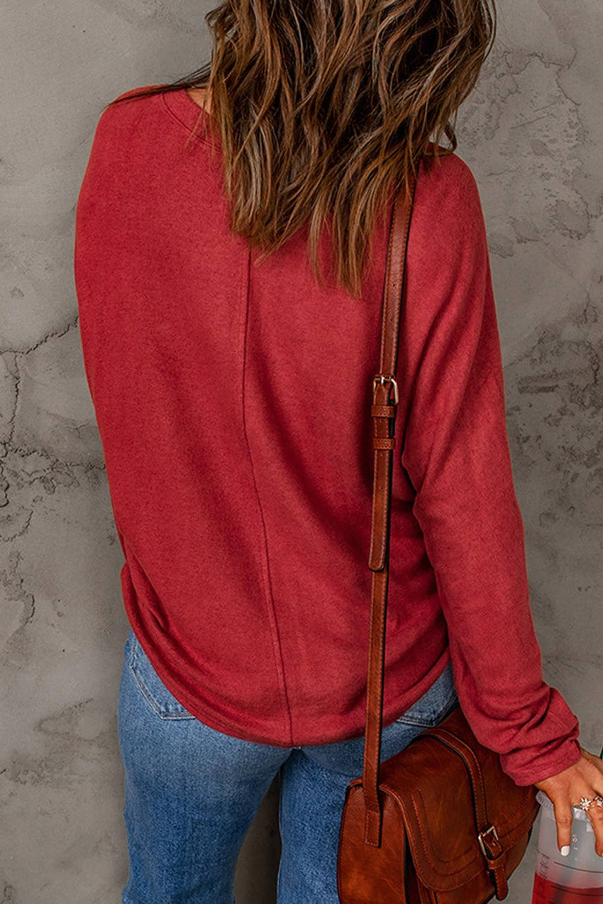 Solid Color Patchwork Long Sleeve Top