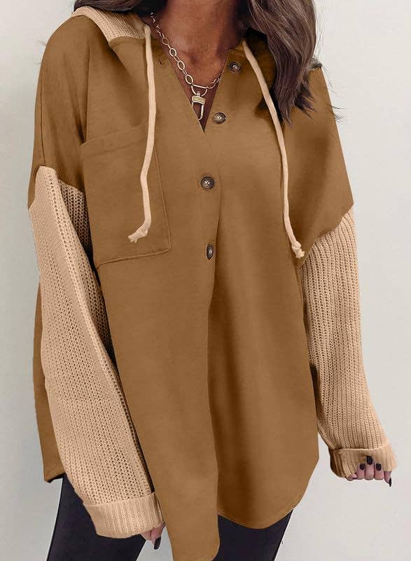 Colorblock Hoodie Sweatshirt w/ Buttons