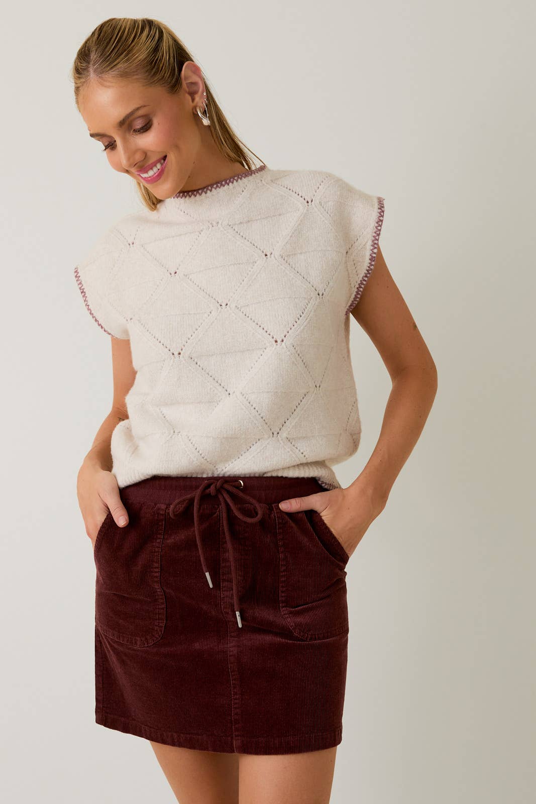 High Neck Wide Shoulder Sweater Top