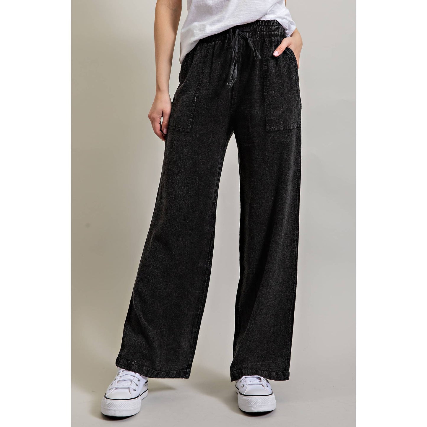 LINEN BLEND LOOSE STRAIGHT LEG PANTS