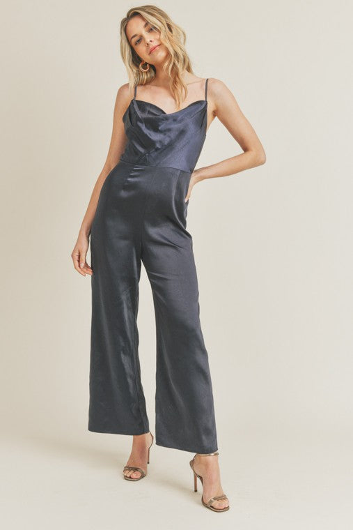 Cowl Neck Satin Jumpsuit