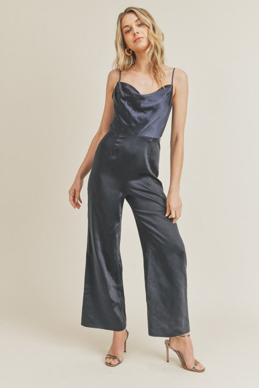 Cowl Neck Satin Jumpsuit