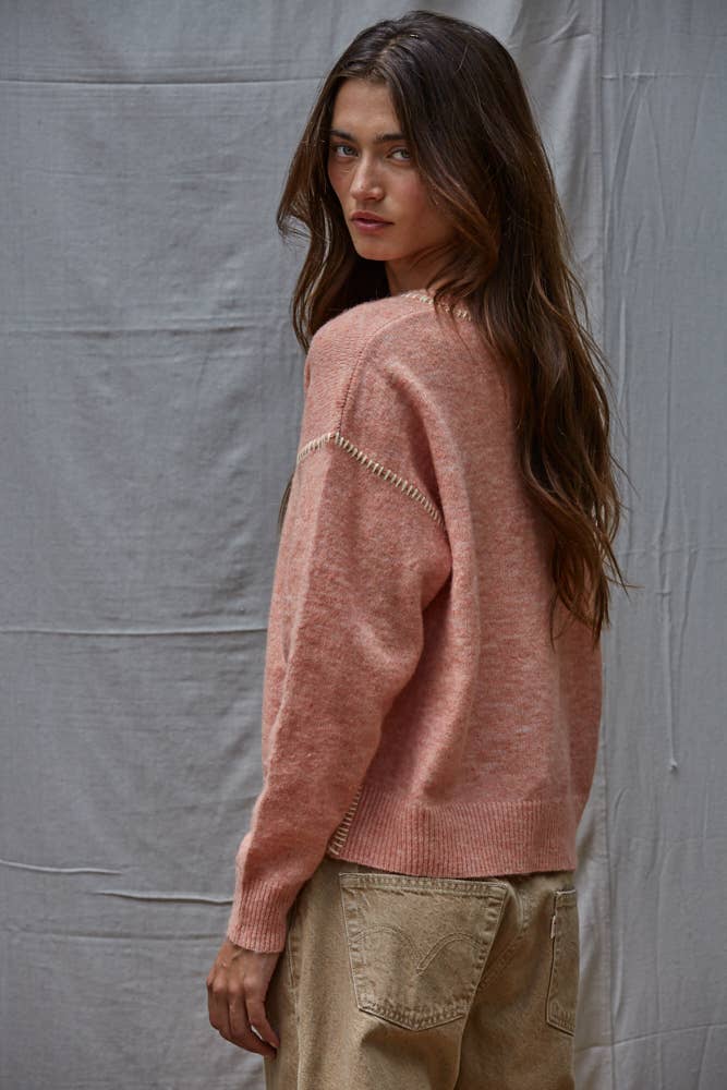 Knit Sweater With Contrast Stitches Detail